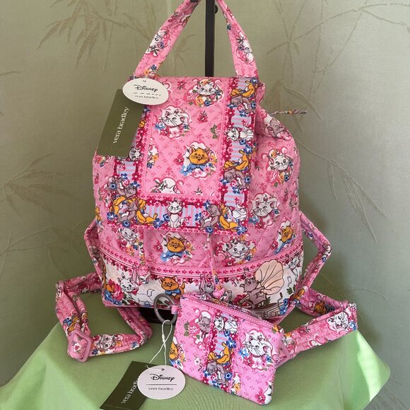 VERA BRADLEY DISNEY ARISTOCATS DRAWSTRING BACKPACK + ZIP ID CASE (SET):NWT CATS - Picture 1 of 15
